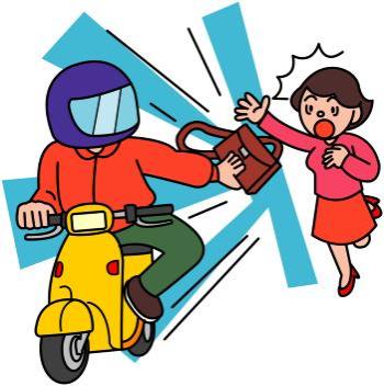 女性がオートバイに乗った人にバックをひったくられているイラスト