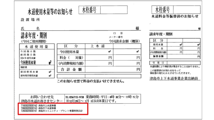 水道使用水量等のお知らせ